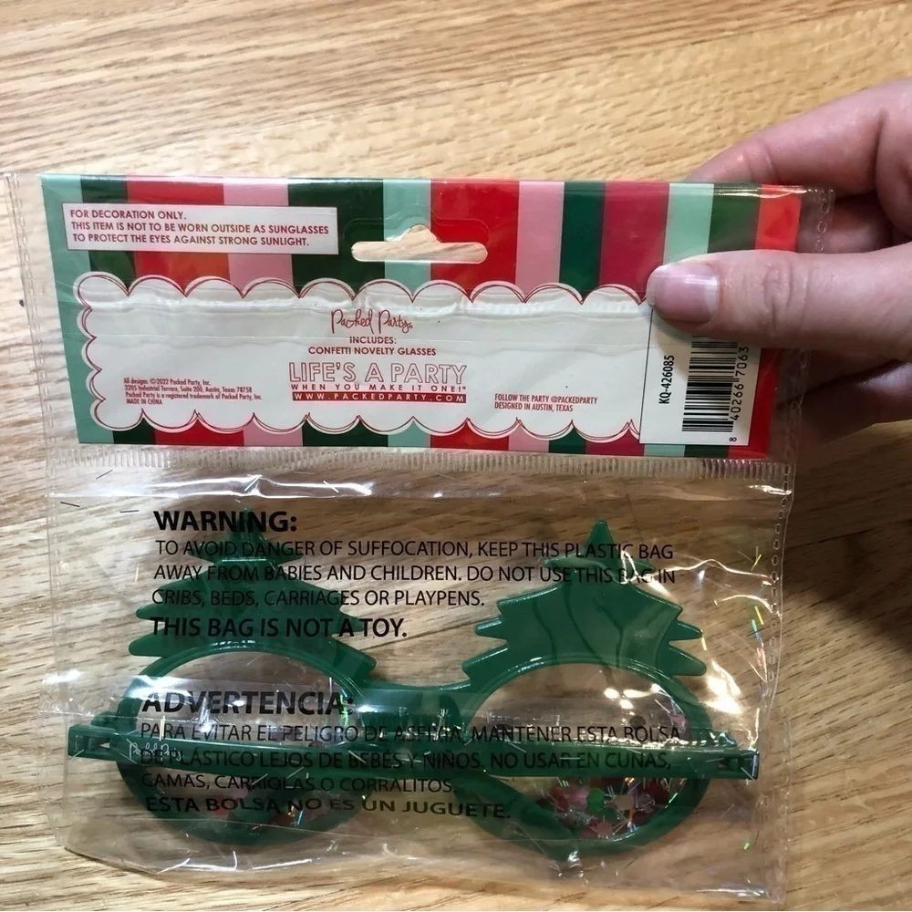 Packed Party Christmas Tree Confetti Glasses NEW Green Novelty